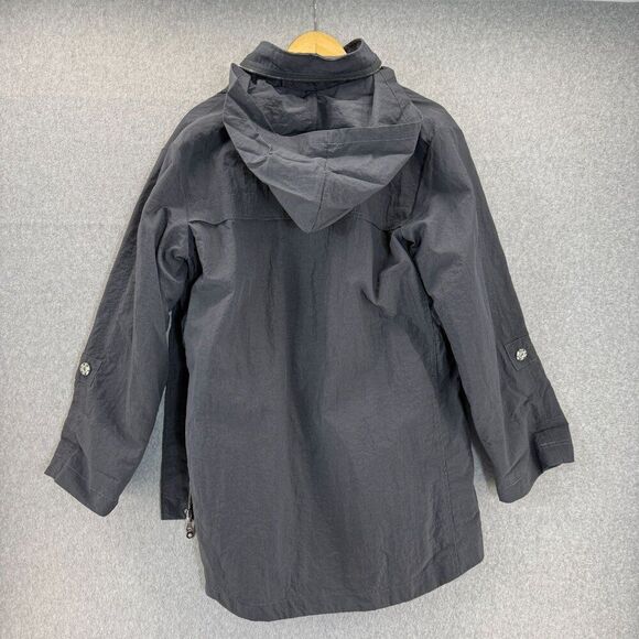 Unbranded Gray Rain Jacket Windbreaker Coat Lagenlook Full Zip Roll Hood Anorak - Picture 9 of 16